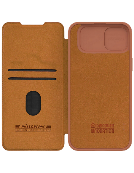 Husă tip carte Nillkin iPhone 15 Plus - Qin Pro, Maro Husă tip carte Nillkin iPhone 15 Plus - Qin Pro, Maro