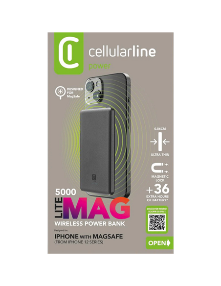 Acumulator extern Cellularline MAG LITE 5000mAh, Gri