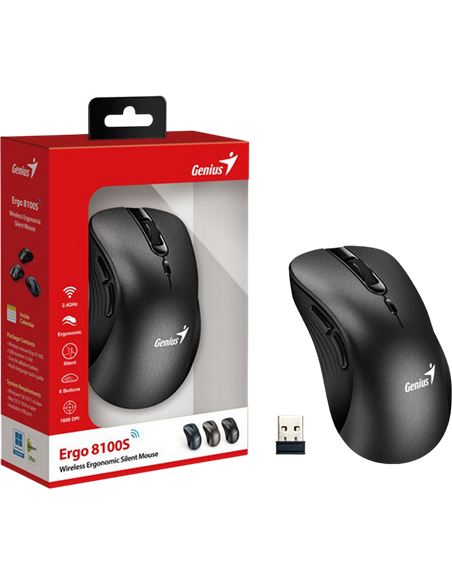 Беcпроводная мышь Genius Ergo 8100S, Чёрный