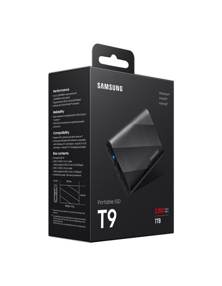 Внешний портативный SSD накопитель Samsung T9, 1 ТБ, Чёрный (MU-PG1T0B/EU)
