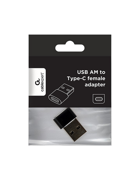 Адаптер для USB-кабеля Cablexpert A-USB2-AMCF-02, USB Type-A (M)/USB Type-C (F), Чёрный