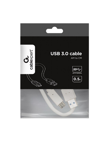 Cablu încărcare și sincronizare Cablexpert CCP-USB3-AMCM-W-0.5M, USB Type-A/USB Type-C, 0,5m, Alb