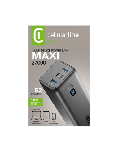 Портативное зарядное устройство Cellularline PD 100W, 27000мА·ч, Чёрный