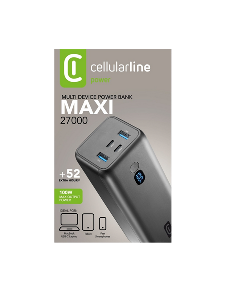 Портативное зарядное устройство Cellularline PD 100W, 27000мА·ч, Чёрный