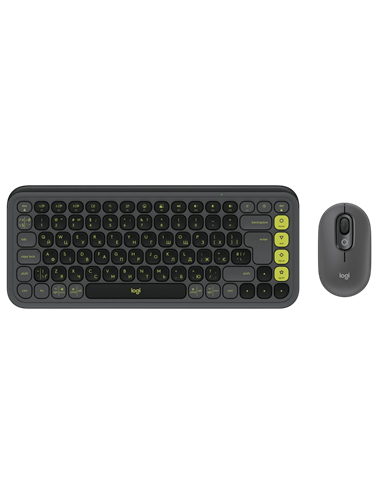 Set Tastatură + Mouse Logitech POP ICON Combo, Fără fir, Grafit | Verde