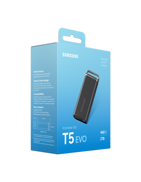 Внешний портативный SSD накопитель Samsung T5 EVO, 2 ТБ, Чёрный (MU-PH2T0S/EU)