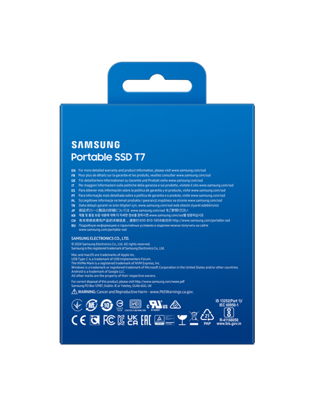 Внешний портативный SSD накопитель Samsung T7, 4 ТБ, Titan Gray (MU-PC4T0T/WW)