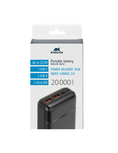 Acumulator extern Rivacase VA2102, 20000mAh, Negru