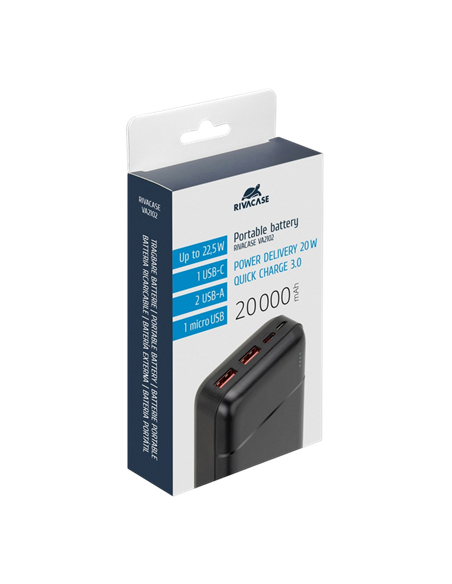Acumulator extern Rivacase VA2102, 20000mAh, Negru