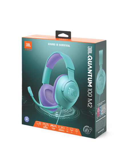 Căști gaming JBL Quantum 100M2, Cu fir, Cyan