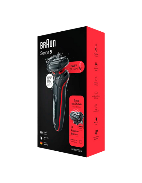Электробритва мужская Braun 51-R1000s, Черный | Красный