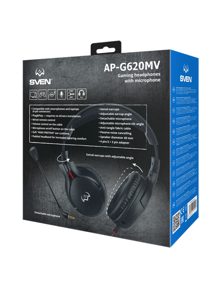 Căști gaming SVEN AP-G620MV, Cu fir, Negru