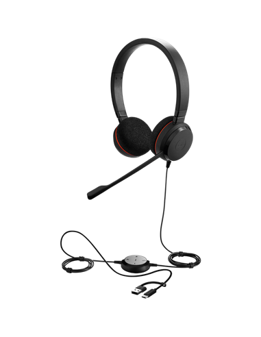 Headset Jabra Evolve 20 SE, Stereo MS, USB C/A adapter, Leather, Black