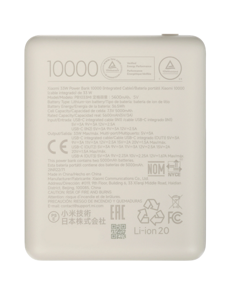 Acumulator extern Xiaomi BHR9333GL, 10000mAh, Alb