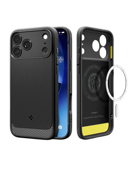 Husă Spigen Rugged Armor Mag pentru Apple iPhone 17 Pro, Negru Mat