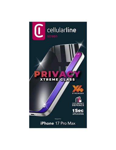 Sticlă de protecție Cellularline Tempered Glass Privacy pentru Apple iPhone 17 Pro Max, Negru