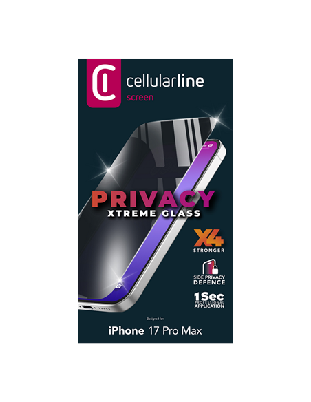 Sticlă de protecție Cellularline Tempered Glass Privacy pentru Apple iPhone 17 Pro Max, Negru Sticlă de protecție Cellularline Tempered Glass Privacy pentru Apple iPhone 17 Pro Max, Negru