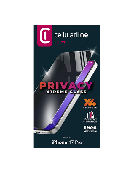 Sticlă de protecție Cellularline Tempered Glass Privacy pentru Apple iPhone 17 Pro, Negru