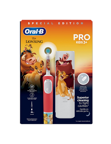 Электрическая зубная щетка Braun Oral-B Pro Kids Lion King, Красный | Белый