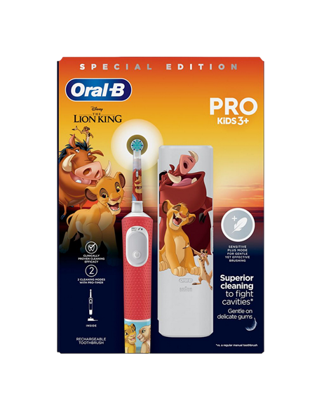 Электрическая зубная щетка Braun Oral-B Pro Kids Lion King, Красный | Белый