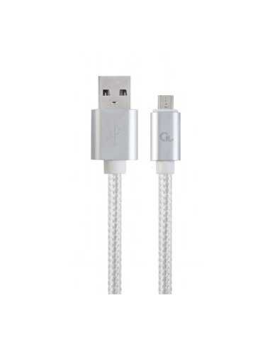 Cabluri USB, periferice Cable microUSB2.0 Cotton braided-1.8m-Cablexpert CCB-mUSB2B-AMBM-6-S- Silver- Professional series- USB 2