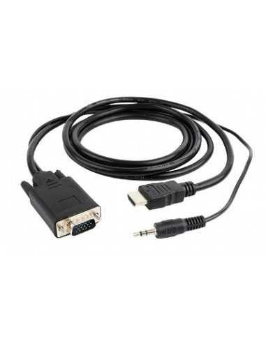 Adaptoare Adapter HDMI-VGA -Gembird A-HDMI-VGA-03-6- HDMI to VGA and audio adapter cable- single port- 1.8 m- black
