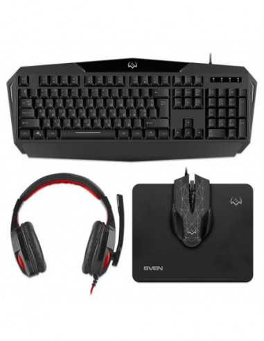 Клавиатуры SVEN SVEN GS-4300 RGB Gaming Set- Keyboard+Mouse+MousePad+Headset- keys 104 keys- 12 Fn-keys- Backlight (RGB) mouse 7