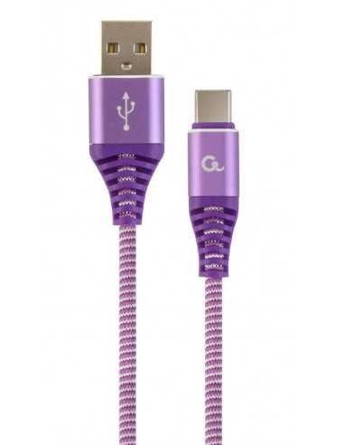 Cabluri USB, periferice Cable USB2.0Type-C Premium cotton braided-2m-Cablexpert CC-USB2B-AMCM-2M-PW- PurpleWhite- USB 2.0 A-plug