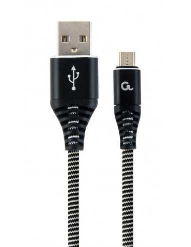 Кабели USB, периферия Cable USB2.0Micro-USB Premium cotton braided-2m-Cablexpert CC-USB2B-AMmBM-2M-BW- BlackWhite- USB 2.0 A-plu