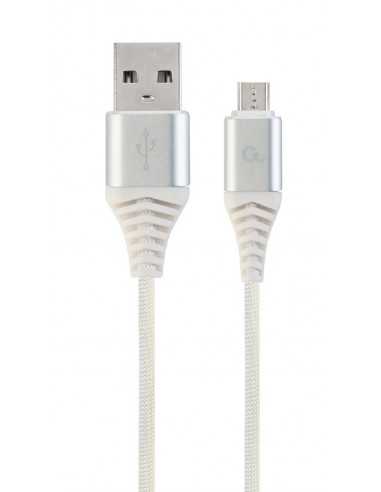 Кабели USB, периферия Cable USB2.0Micro-USB Premium cotton braided-2m-Cablexpert CC-USB2B-AMmBM-2M-BW2- SilverWhite- USB 2.0 A-p