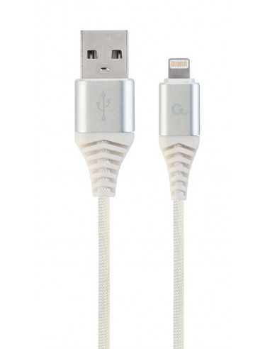 Кабели USB, периферия Cable USB2.08-pin (Lightning) Premium cotton braided-1m-Cablexpert CC-USB2B-AMLM-1M-BW2- SilverWhite- USB 