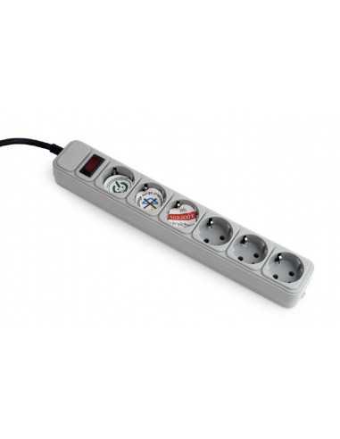 Protectoare de supratensiune Gembird Surge Protector SPG6-B-6C- 6 Sockets- 1.8m- up to 250V AC- 16 A- safety class IP20- Grey