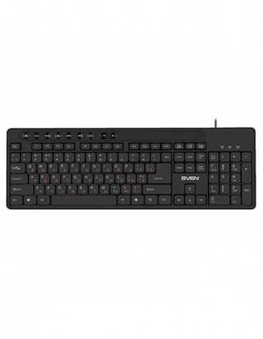 Tastaturi SVEN SVEN KB-C3060- Keyboard- Waterproof construction- 113 keys- 9 shortcut key- 1.5m- USB- Black