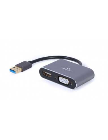 Adaptoare Adapter USB to HDMI + VGA-Gembird A-USB3-HDMIVGA-01- USB to HDMI + VGA display adapter- Supports resolutions 4K at 30