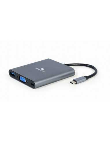 Cuplare și conectare Adapter 6-in-1: USB3 port- 4K HDMI and Full HD VGA video- stereo audio- card reader and USB Type-C PD charg