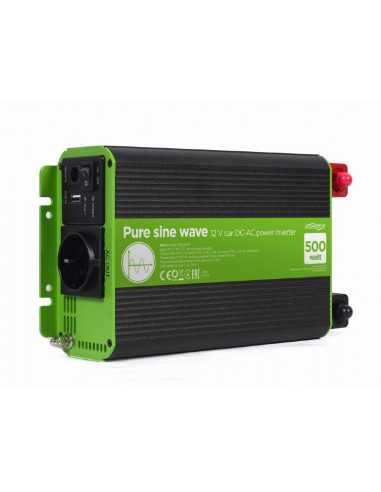 Inverter EnerGenie EG-PWC-PS500-01- 12 V Pure sine wave car DC-AC power inverter- 500 W- with USB port 5V-2.1A- Input: 10-16 VDC