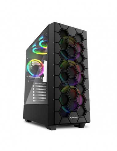 Корпуса Sharkoon Sharkoon RGB HEX Black ATX Case- with Side Panel of Tempered Glass- without PSU- Tool-free- 3D Hexagon Design M