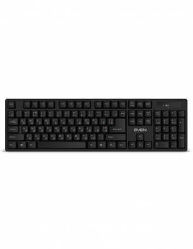 Tastaturi SVEN SVEN KB-C2100W- Wireless Keyboard- 2.4GHz- Multimedia Keyboard (104 keys)- Low battery indicator- USB- Black- Rus