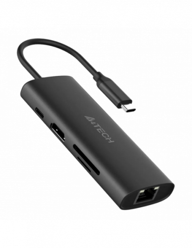 Cuplare și conectare Docking Station A4Tech 8-IN-1- HDMI- USB 3.0- USB 2.0- 2xType C- PD100W- SDTF- LAN- Aluminum
