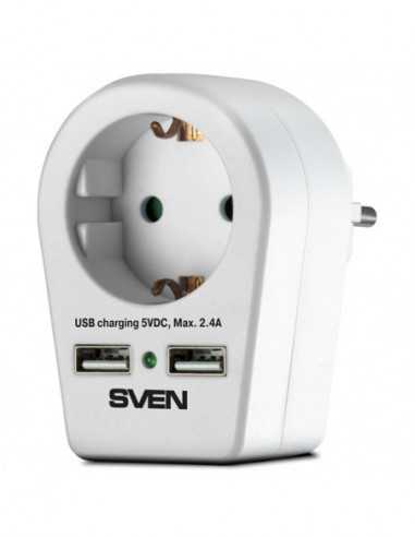 Сетевые фильтры Surge Protector 1 Sockets- Sven SF-01U- 2 USB ports charging (2.4A)- White