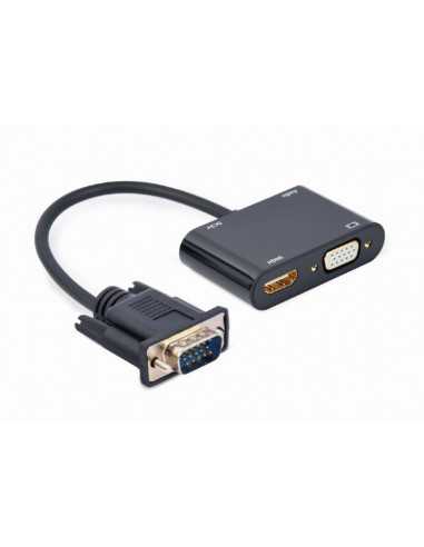 Adaptoare video, convertoare Adapter VGA M to HDMIampVGA F+ 3.5 mm audio+5 V micro-USB port for power- Cablexpert A-VGA-HDMI-02