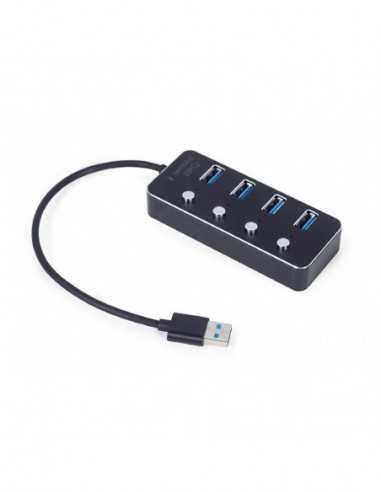 USB-концентраторы USB 3.0 Hub 4-port with switches, Gembird UHB-U3P4P-01, Black