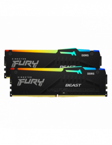 DIMM DDR5 64GB DDR5-5200MHz Kingston FURY Beast RGB (Kit of 2x32GB) (KF552C40BBAK2-64)- CL40-40-40- 1.25V-Blk