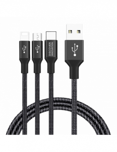 3in1 - 2in1 - iPhone 4 - Samsung Tab 3in1 Cable Nillkin- Swift- Micro-USBType-CLightning- 1.5M- Black