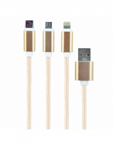Cablu Micro USB, Mini USB Cable 3-in-1 MicroUSBLightningType-C-AM- 1.0 m- GOLD- Cablexpert- CC-USB2-AM31-1M-G