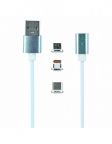 3in1 - 2in1 - iPhone 4 - Samsung Tab Magnetic cable Type-C to USB 1.0 m, Silver, Cablexpert, CC-USB2-AMUCMM-1M
