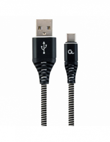 Кабель Type-C to USB Blister Type-CUSB2.0- AMCM- 1.0 m- Cablexpert Cotton Braided BlackWhite- CC-USB2B-AMCM-1M-BW