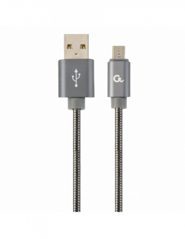 Кабель Micro USB, Mini USB Blister MicroUSBUSB2.0, 2.0 m, Cablexpert Premium spiral metal metallic-grey CC-USB2S-AMmBM-2M-BG