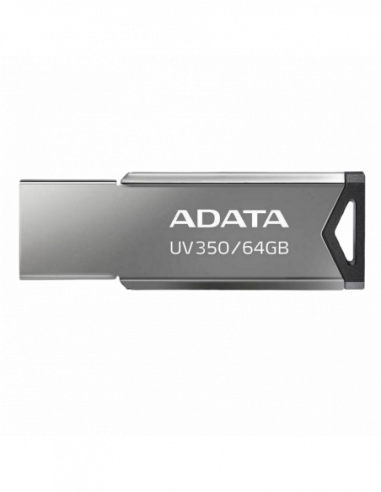 Metalic/Viteză mare/Premium 64GB USB3.1 Flash Drive ADATA UV350- Silver- Metal Case- Slim Capless- Keychain (RW:6030MBs)