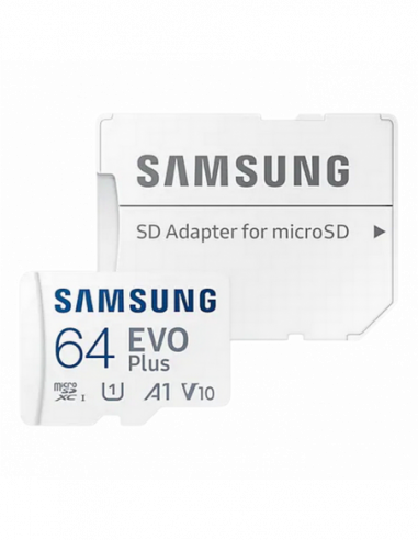 Безопасные цифровые карты микро .64GB MicroSD (Class 10). UHS-I (U1)+SD adapter- Samsung EVO Plus MB-MC64KA (R:130MBs)